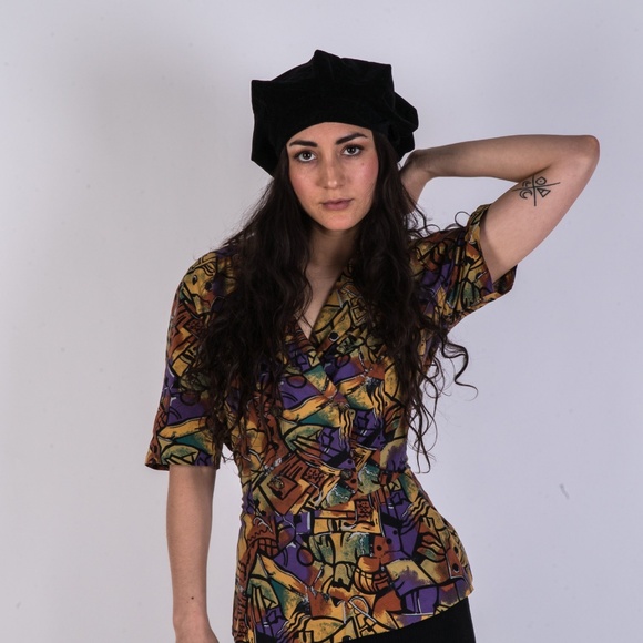 Tops - Vintage Abstract Printed Peplum Blouse